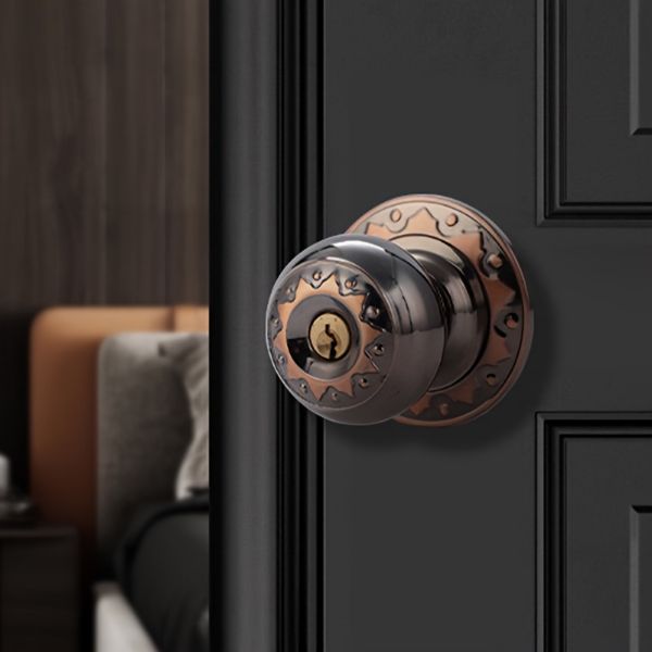 Picture of Berent High Security Stainless Steel Black Glossy 202 Cylindrical Lock Lockset Tubulor Door Knob with 4 Simple Key Backset 70MM Pack of 1